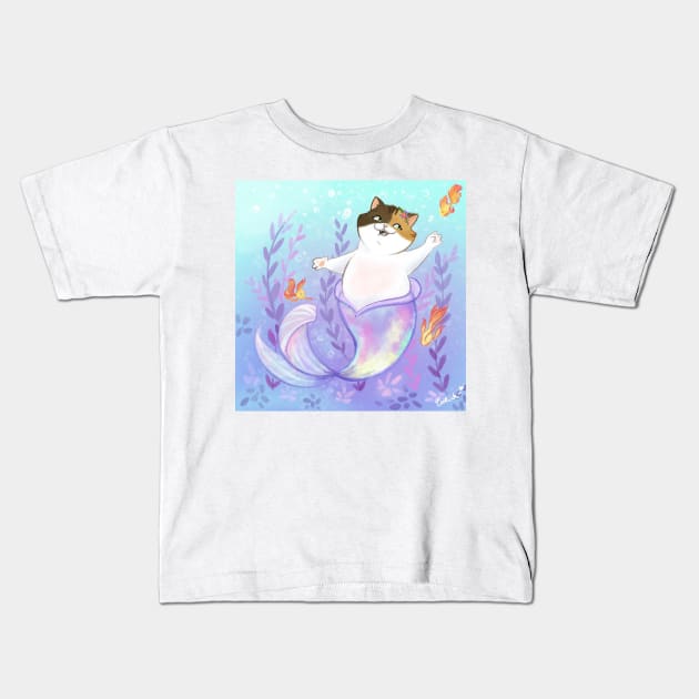 super cute cat mermaid Kids T-Shirt by talida_illustration